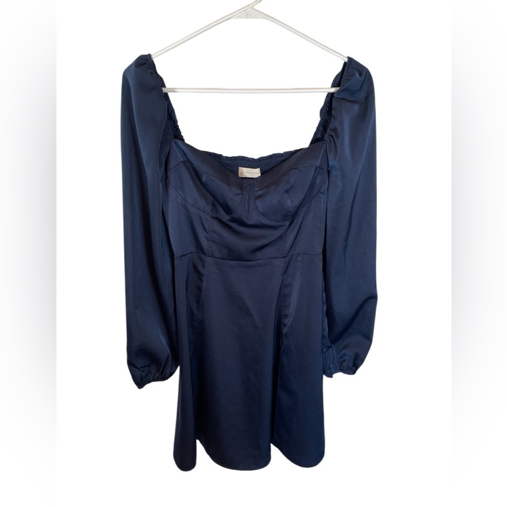 Altar’d State Navy Blue Silky Long Sleeve Mini Dress